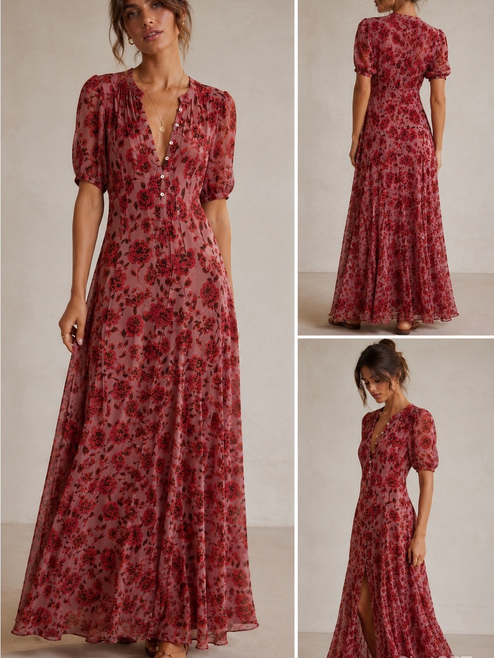 Jen's Pirate Booty Rust Floral Button-Front Maxi Dress